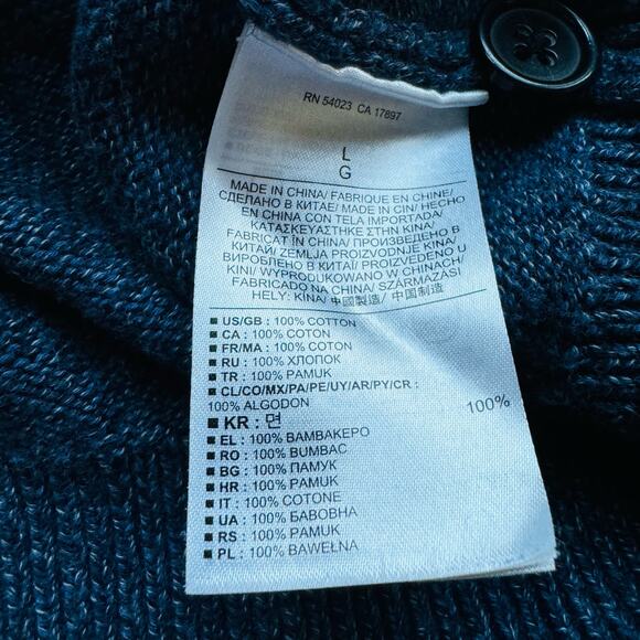 Banana Republic Mens Cotton Slub Shawl Texture Yoke Heather Blue Button Cardigan - Picture 9 of 10